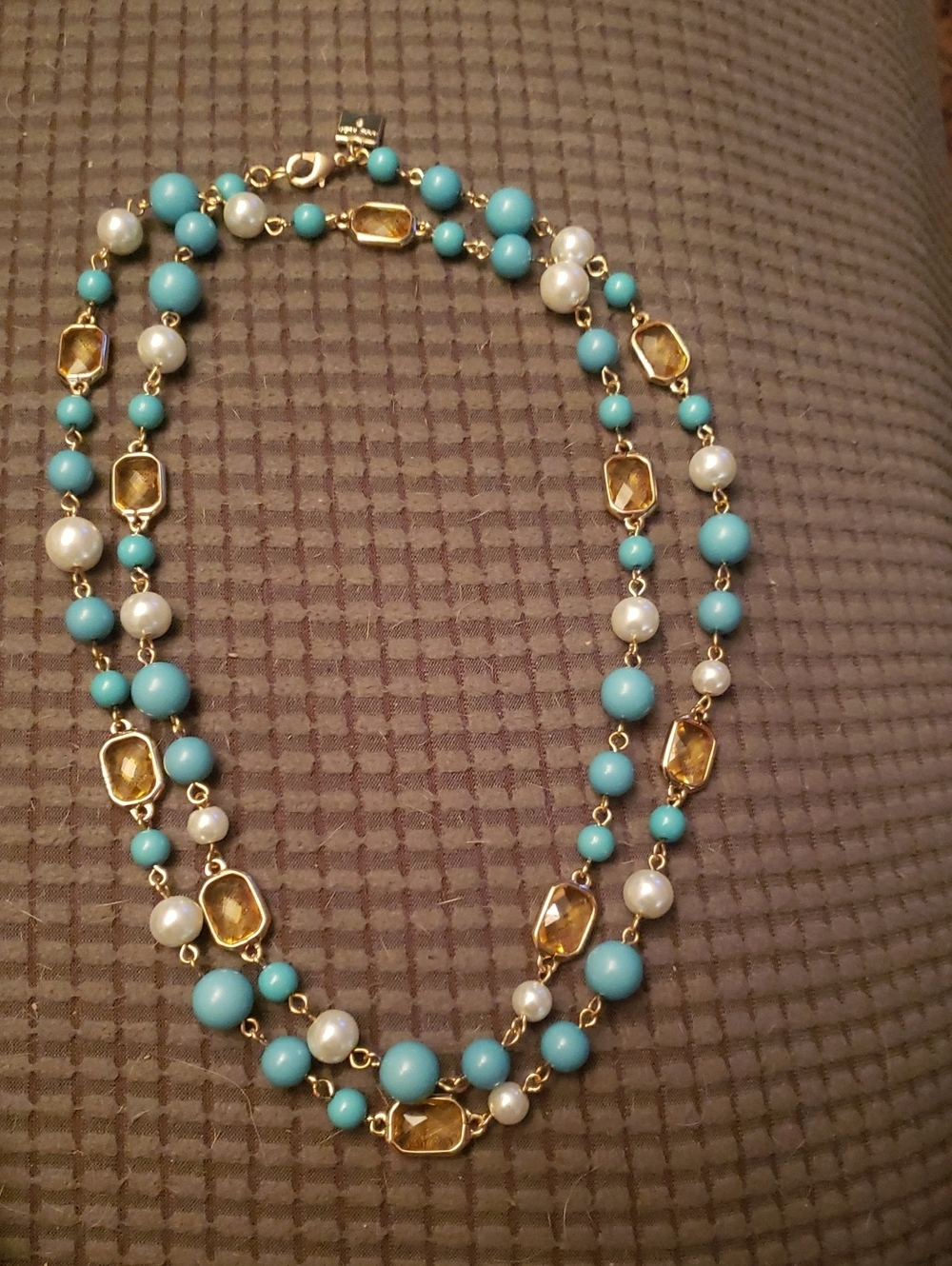 Anne Klein Vintage Faux Turquoise, Pearl, and Citrine Glass Stone Necklace.